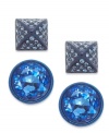 Mix and match with the alluring shimmering of this set of 2 stud earring set from Juicy Couture. The square and round silhouettes are embellished with glass stone accents. Crafted in silver tone mixed metal. Approximate diameter (round): 3/4 inch. Approximate diameter (square): 1/4 inch.