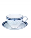 Set the table with English country charm with the Countess Collection form Royal Doulton. A charming lattice design is accented by cobalt and silver bands as well as delicate paisley flowers. Suacer shown front.