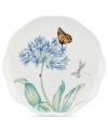 Now in bloom. The Butterfly Meadow Blue salad plate from Lenox features the sturdy, scalloped porcelain of original Butterfly Meadow dinnerware but with oversized agapanthus in cool blue.