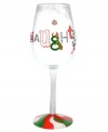 Be nice and get a little naughty with this sassy, hand-painted wine glass from Lolita. Glitter and rhinestones bring the message home with a festive peppermint-swirl base. Mix up a fresh drink following the recipe on its base.