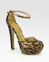 An adjustable ankle strap tops this sky-high leopard-print velvet platform silhouette. Self-covered heel, 5 (125mm)Covered platform, 1½ (40mm)Compares to a 3½ heel (90mm)Velvet upperLeather lining and solePadded insoleMade in ItalyOUR FIT MODEL RECOMMENDS ordering one half size up as this style runs small. 