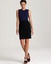 Cut a sleek silhouette in this DIANE von FURSTENBERG color block dress, complete with a front full-length, two-way zipper. A desk-to-dinner stunner, this look leaves a lasting--and longful--impression.