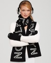 Knit earmuffs with L and R headphone intarsia on outside of ears for rock out style.