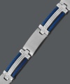 Stately design with a pop of color. Get style inspired by aquatics with this nautical-inspired men's bracelet. Crafted in stainless steel and blue ion-plated stainless steel with a cable link design. Approximate length: 8-1/2 inches.