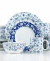 With the durability of Pfaltzgraff stoneware and an elegant, allover floral motif, the Blue Meadows dinnerware set is a flawless solution for refreshing casual tables. Featuring contemporary shapes in a serene indigo and white palette.