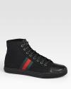 High-top linen sneaker with signature web detail and leather trim.Rubber soleMade in Italy 