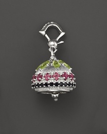 Inspired by Zen philosophy, this intricately detailed, matte sterling silver meditation bell from Paul Morelli is set with peridot, pink rhodolite and black spinel.