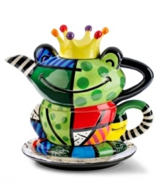 Prints charming. With the vivid colors and patterns of renowned pop artist Romero Britto, the Frog tea set reigns over contemporary settings in bold, graphic style.