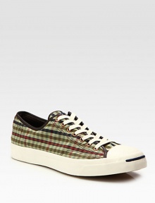 An appealing check pattern adorns this casual classic, rendered in smooth cotton canvas with a durable rubber sole.Cotton canvas upperPadded insoleRubber soleImported