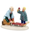 Grandpa repairs all kinds of rides in his Snow Village garage, including his grandson's favorite sled. The red paint flies, from the brush, to his smock and all over his face in this humorous figurine from Department 56.