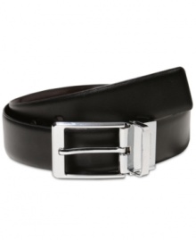 Re-versatility. This belt from Perry Ellis goes from black to brown to give you full style coverage.