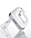 New in the mix from Cuisinart. Enjoy the power of 9-speed hand mixer equipped with handy attachments and its very own snap-on storage case. It's time to whip up fluffy meringues, knead some dough, clean it up and go! SmoothStart(tm) feature with 3 low mixing speeds eliminates splattering. Three-year limited warranty. Model HM-90S.