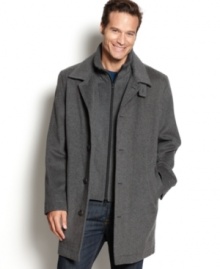 Keep your cool but still stay warm in this handsome overcoat from Nautica.