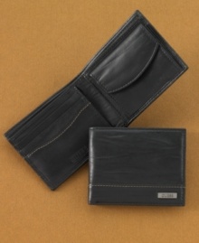 Classic sophistication for your essentials. Finish your outfit with this distinguished leather wallet from Guess.