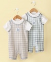 Proper in plaid. He'll look like a little gentleman in this dapper sunsuit and shirt from First Impressions.