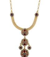 Eclectic appeal. This pendant necklace from Jessica Simpson is crafted from gold-tone mixed metal with faceted red stones adding a fashion infusion. Approximate length: 26 inches. Approximate drop: 3 inches.