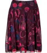 An elegant A-line silhouette and a wine-hued print informs this easy-to-style silk skirt from Anna Sui - Wide waistband, full pleated skirt, all-over print, concealed back zip closure - Wear with a cashmere pullover or fitted blouse and embellished ballet flats