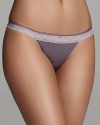 A pretty lace trim lends elegant style to this thong from Calvin Klein Underwear.