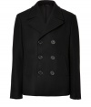 Timeless, classic, and always chic, Neil Barretts black pea coat is a multi-season must, guaranteed to give your outwear wardrobe a sleek, sophisticated feel - Notched lapel, long sleeves, buttoned cuffs, double-breasted button closures, side slit pockets, double back vents - Pair with everything from casual separates to sharply tailored business looks