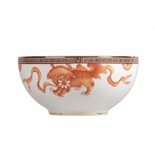 Dynasty, the newest pattern from Wedgwoods Expressive collection is uniquely designed with an archival Chinese Dragon motif and elegant Greek key border. Bone china.