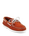 In a supple suede and sunny orange hue, these Sperry boat shoes are a luxe update of an American classic.