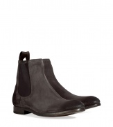 Inject high style to any look with these sophisticated suede ankle boots from Paul Smith - Rounded upturned toe, chunky heel, elasticized side panels, pull-on tab - Style with straight leg jeans and a cashmere pullover or a sleek suit