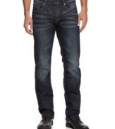 Stay modern with your denim style wearing these dark wash slim-fit jeans from Buffalo David Bitton.