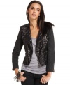 Sequins & herringbone tweed combine for a cool contrast of girl-meets-boy on this MM Couture motorcycle jacket -- a trend-forward layering piece!