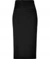 Luxurious pencil skirt in a black wool blend - A signature sexy piece from the collection of  LWren Scott, a real highlight - Classic pencil cut with the new, high waistband - The hem ends below the knee - new length - A figure knockout, never have you ever worn a skirt that molds such curves and simultaneously makes you look so totally slim - Perfect even for very tall women - In the office with a blazer and blouse, for evening with a tunic and sandals