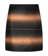 Fade into new season sophistication in Marc by Marc Jacobs nutmeg brown optical mini-skirt - Hidden back zip, black waistband - Form-fitting - Team with modern knit tops and a burst of shimmering metallic accessories