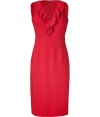 Inject instant elegance into your cocktail-ready look with this ultra-luxe dress from Valentino -Ruffle-detailed V-neck, sleeveless, defined banded waist, on-seam pockets, fitted silhouette, concealed back zip closure - Style with peep-toe pumps and an embellished clutch