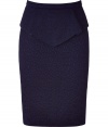 A chicly textured knit and an of the moment peplum embellishment lend this Matthew Williamson wool blend skirt its fashionable flair - Curve-hugging pencil cut with slim banded waist and decorative draped peplum - Zips at back - Seamlessly transitions from the office to parties, openings and dinners - Pair with a silk blouse, a button down or a fitted pullover and sandals or ankle booties