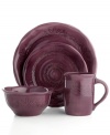 Homegrown style. Ruffled edges and engraved florals give the Espana Antica place setting an organic, handcrafted feel that suits country settings. With a glossy plum finish. From the Tabletops Unlimited dinnerware collection.