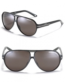 Keep your cool in retro-inspired aviator sunglasses with silver striped detail along arms.