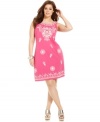 Embroidery lends a radiant finish to Charter Club's sleeveless plus size dress, defined by an A-line shape.