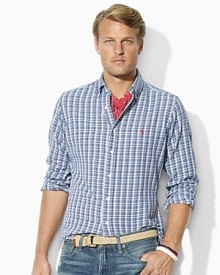 Rendered in soft, lightweight cotton twill, a classic-fitting shirt channels rugged appeal in a handsome plaid pattern.