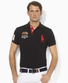 Celebrate the spirit of the 2012 Olympic Games with an iconic rugby shirt in breathable cotton mesh, finished with bold country details and Ralph Lauren's signature Big Pony.