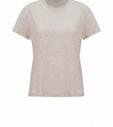 Stylish t-shirt in pure, light beige Pima cotton - Supremely soft and lightweight, ideal for layering - Classic crew neck and short sleeves - Straight, relaxed silhouette - The standout detail: shirt hem hangs longer in the back - A chic twist on a wardrobe staple, great for everyday - Pair with skinny jeans, slim 7/8 trousers or a pencil skirt