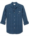 Lucky Brand takes the classic country Western notes-like snap fasteners and a pointed front yoke-and comes up with Riley, a plaid shirt that plays anywhere.