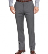 Update your dress wardrobe with the slim, modern fit of these Calvin Klein wool blend dress pants.