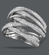 Polish and shine. EFFY Collection's unique crisscross ring features smooth and diamond-covered bands (3/4 ct. t.w.) in luminous 14k white gold. Approximate width: 9/16 inch.