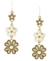 Spring sensibility. Jessica Simpson's stylish earrings combine three ornate flowers for a beautifully-breezy look. Crafted in gold tone mixed metal with ivory resin and simulated pearl accents. Approximate drop: 2-1/2 inches.