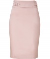 Stylish skirt in fine, light beige cotton stretch blend - Perennially chic, curve-hugging pencil cut - Flattering A-Line silhouette - High waist with decorative belt - Rear vent and back zip - A polished classic ideal for work and evenings out - Pair with a silk tank or button down blouse, cropped blazer and peep toe pumps