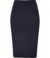 Quietly elegant and effortlessly cool, Jil Sanders navy wool skirt ups the ante on ladylike luxe - Classically slim, high-waisted pencil cut - In a soft, medium-weight virgin wool  - Knee-length style slips on - Polished and preppy chic, ideal for pairing with a slim-cut blouse or a button down and long cardigan or pullover