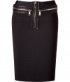 Ultra stylish pencil skirt in a black rayon-polyester blend - looks elegant, feminine, glamorous & rocking - knee length and crisp cut, yet mega comfortable - high-quality material that is comfortable to wear - with cool zippers around your waist and hips - a fashion piece, best combined with hammer  high sandals