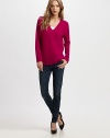 Soft cashmere in a cozy, double V-neck pullover.Front and back V-neckDropped shouldersLong sleevesPullover styleCashmereDry cleanImportedModel shown is 5'10 (177cm) wearing US size Small.