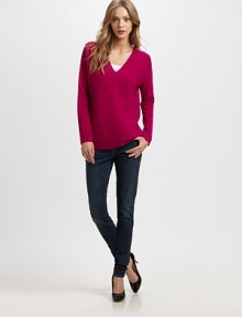 Soft cashmere in a cozy, double V-neck pullover.Front and back V-neckDropped shouldersLong sleevesPullover styleCashmereDry cleanImportedModel shown is 5'10 (177cm) wearing US size Small.