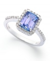 A display of elegance. This 14k white gold ring shines brightly with a tanzanite (1-1/2 ct. t.w.) offset by brilliant emerald-cut diamonds (1/4 ct. t.w.) for a sophisticated touch.