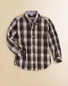 Dressed up but still comfortable and easy, in a deep-toned plaid on crisp cotton.Button-down collarButton placketOne patch chest pocketLong sleeves with button cuffsCottonMachine washImported Please note: Number of buttons may vary depending on size ordered. 