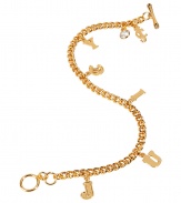 Add a stylish accent to any look with this adorable charm bracelet from Juicy Couture - Gold-tone metal chain with Juicy logo lettering, safety lock closure  - Pair with an elevated jeans-and-tee ensemble or with a mini dress for date night chic